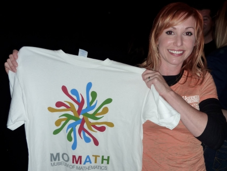 Kari Byron Of Mythbusters Showing Off A Momath T Shirt 462x349