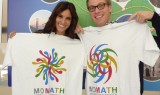 The cast of NCIS Los Angeles showing off their MoMath T-shirts (available at momath.org/shop).